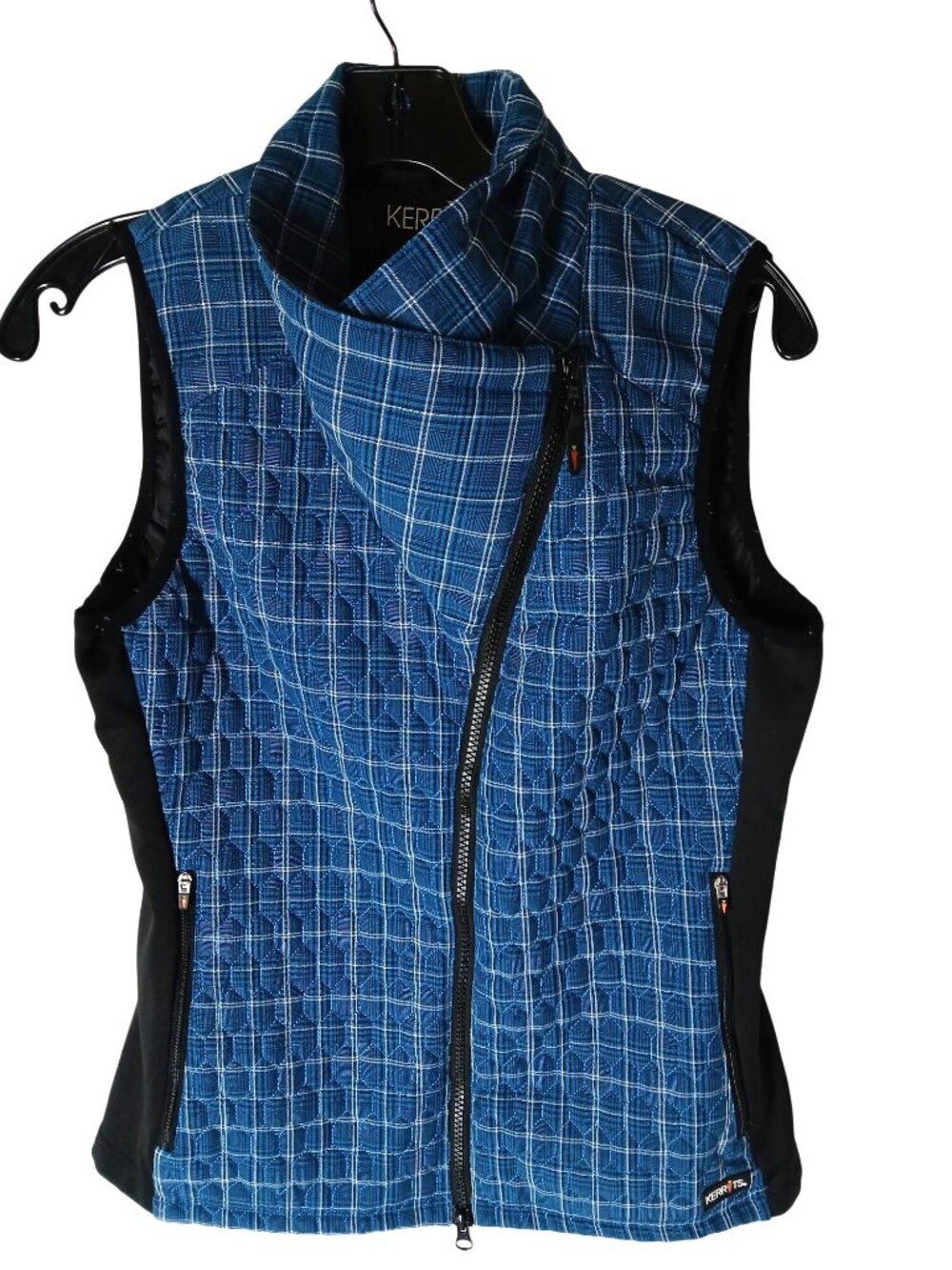 Kerrits Womens Quilted Blue Plaid Riding Vest S Asymmetrical Equestrian Riding - Picture 12 of 16